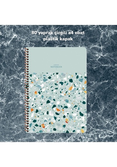 Çizgili A4 80 Yaprak Plastik Kapak Telli Defter Terazzo Keskin Color Yeşil