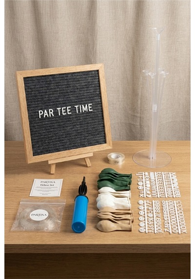 Golf Temalı 1 Yaş Doğum Günü Süsleme Deluxe Set Koyu Gri Keçe Yazı Panosu Standlı Balon Zincirli 7li Şeffaf Balon Standlı Par-tee Seti Küf Yeşili