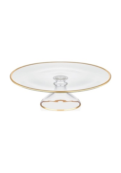 Decorium Cam Ayaklı 33 Cm Servis Tabağı Dalia Altın M06460-ab Şeffaf