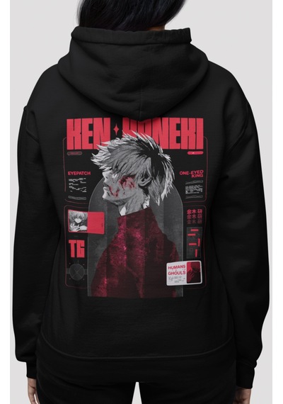 Sevbano Ken Kaneki Tokyo Ghoul Anime Sırt Baskılı Unisex Oversize Penye H Siyah