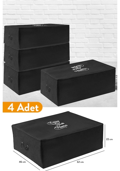 Serstil 4 Adet - Büyük Boy Baza Altı Siyah Hurç 62 X 46 X 22 Cm