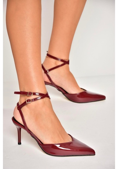 Fox Shoes U654078108 Bordo Rugan İnce Topuklu Kadın Ayakkabı Bordo