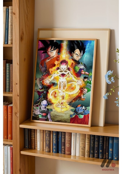 Dragon Ball Goku Ve Vegeta Poster, Ahşap Çerçeveli Duvar Tablosu - Anime Severlere Özel Hediye