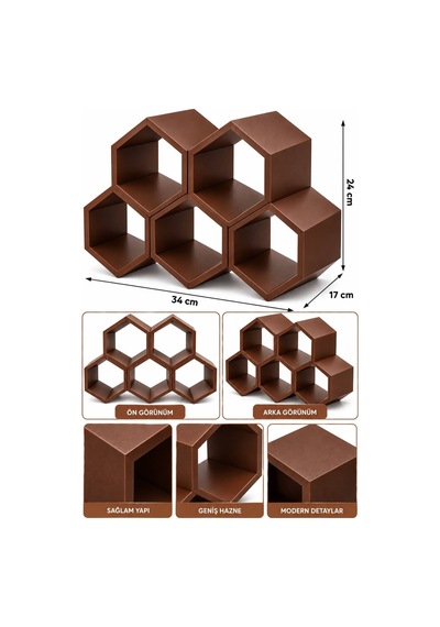 Kahverengi Modern Şarap Stand 5 Hazneli Şık Tasarım Şarap Şişe Organizer Stand