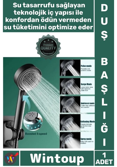 Duşbaşlığı Lüks Mat Su Tasarruflu Modern Banyo Aksesuar Dayanıklı Kalite Şık 5 Kademeli Duş Başlığı Çok Renkli
