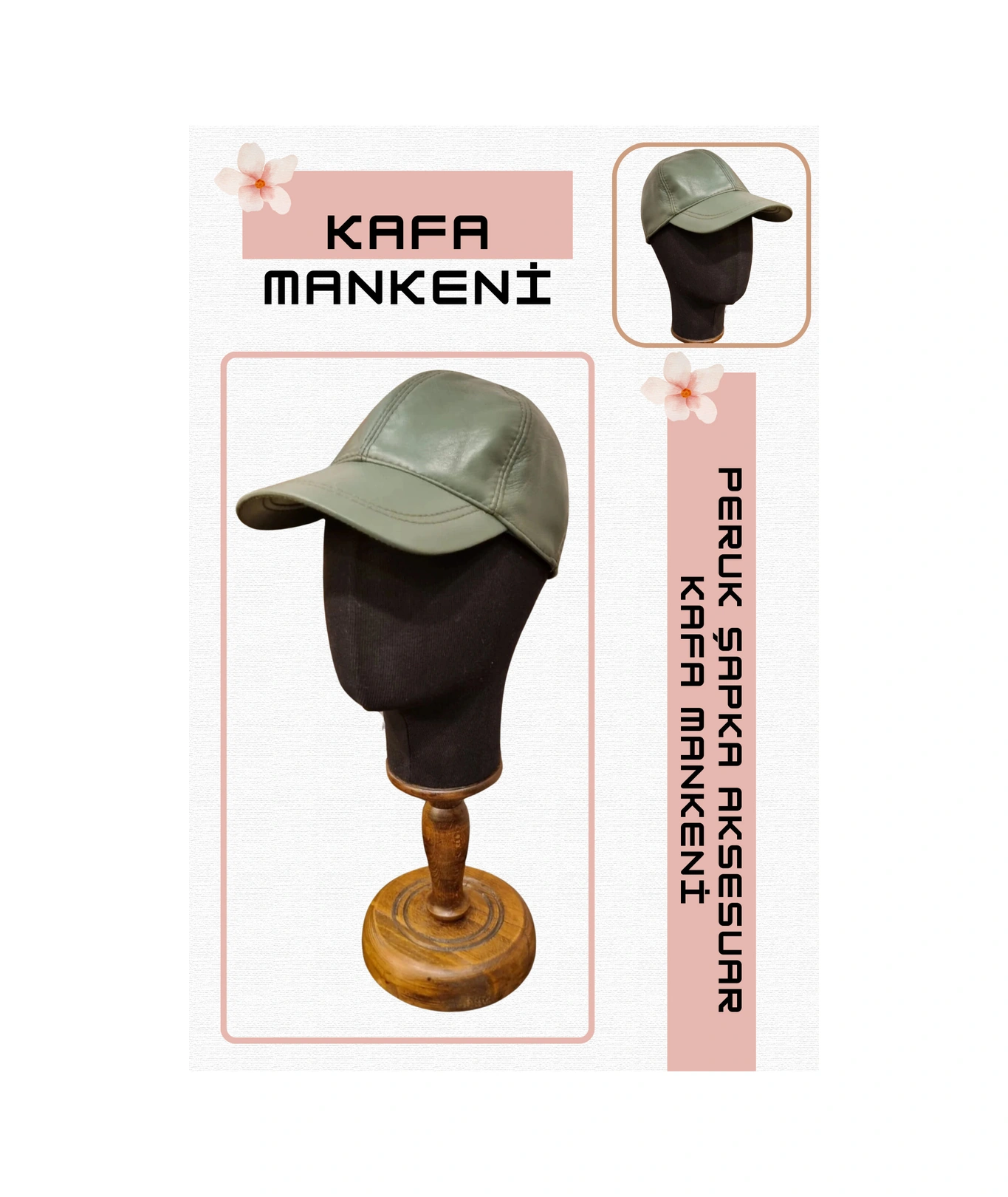 Erkek Kumaş Kaplı Kafa Mankeni Ahşap Standlı Şapka Peruk Aksesuar Sergileme Mağaza  Mankeni 03