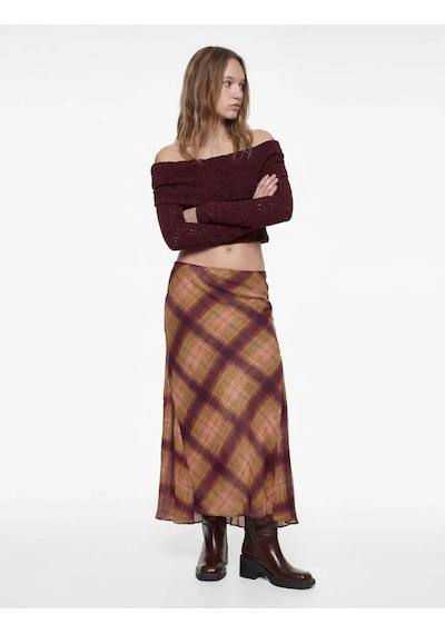 Koton Omzu Açık Crop Dantel Bordo Kadın Uzun Kollu T-shirt 6wal10621ık Bordo