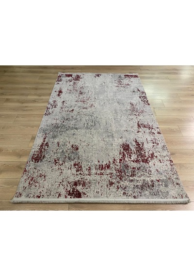 Sanat Halı Doku 1082 Gri Kırmızı Eskitme Desenli Makine Halısı Sarı