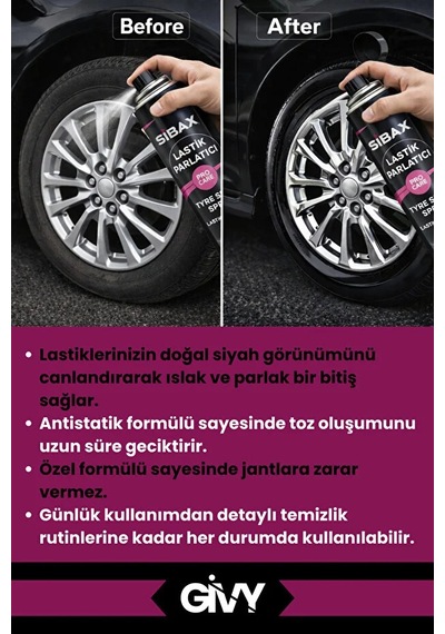 Lastik Parlatıcı Sprey Toz Tutmaz Parlaklığını Korur 500 Ml Kod : Sb9100 1adet