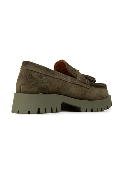 Deery Kadın Hakiki Süet Haki Püsküllü Loafer - 02035zhakc03