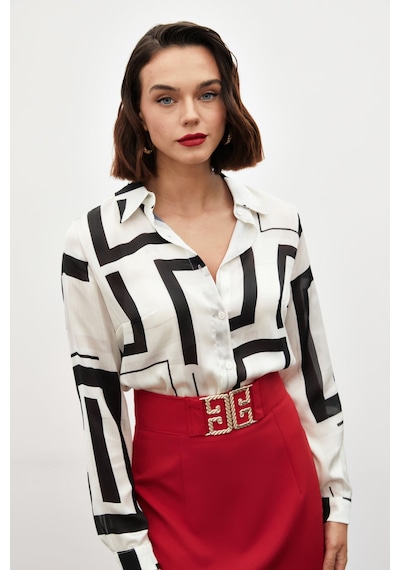 Sateen Yanları Yırtmaçlı Gömlek - Siyah-134871 Siyah