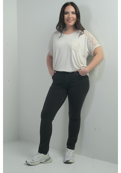 By Saygı Kadın Yüksek Bel Boru Paça Likralı Büyük Beden Kot Pantolon-40355 Füme