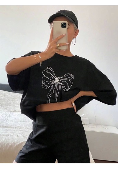 Yake Store Baskılı Oversize T-shirt - Siyah - Siyah