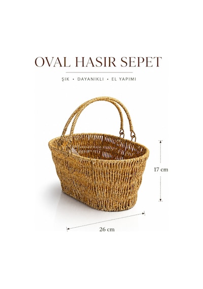 Hasır 2 Kulplu Oval Çok Amaçlı Sepet Krem