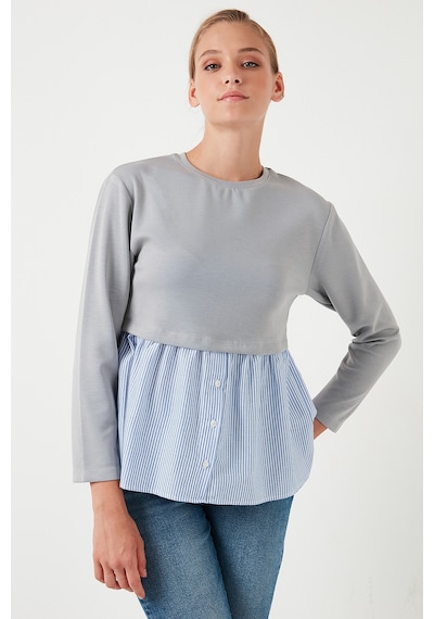 Lela Bisiklet Yaka Gömlekli  Oversize Fit Oysho Kumaş Bayan Sweat 5865880 Gri