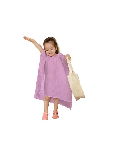 Organik Muslin Bebek Çocuk Kapüşon Panço Banyo Havlu Pudra Pembe
