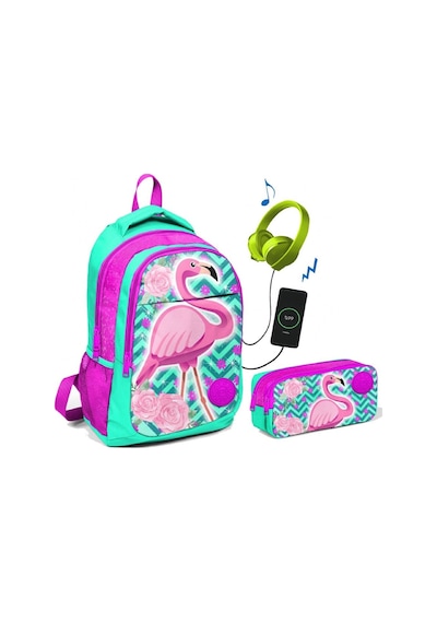 Coral High Pembe/yeşil Flamingo Baskılı Okul Çanta Seti - Kız Çoc