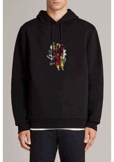Skrillex 3 Baskılı Siyah Erkek Örme Kapşonlu Sweatshirt