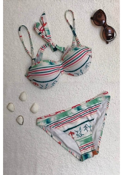 Dagi Straplez Destekli Push-Up Desenli Beyaz Bikini Takımı-Beyaz-42