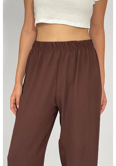 Kadın Beli Lastikli Ayrobin Eşofman Pantolon Kahve