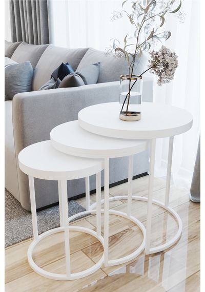 Emga Home Zigon Sehpa Takımı Beyaz Beyaz Beyaz