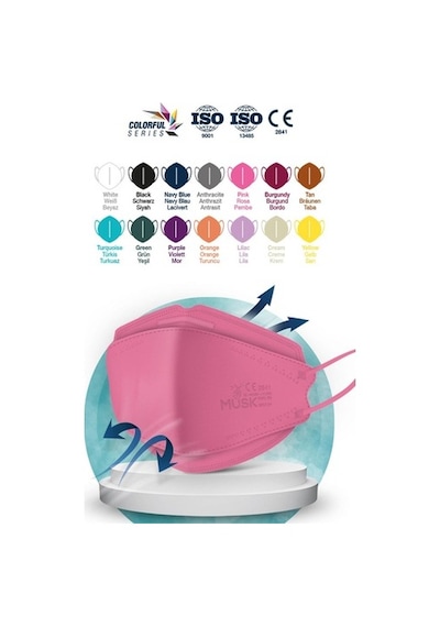 Musk Kf94 Kore Tipi Ffp2 Maske Pembe Renk 10 Adet