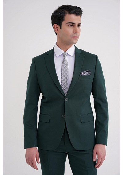 Efor Slim Fit Çift Yırtmaç Düz Yeşil Klasik Takım Elbise Tk 913 Yeşil