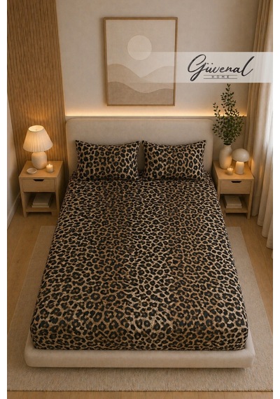 Güvenal Charm %100 Pamuk Desenli Yastık Kılıflı Lastikli Çarşaf Seti Yastık Kılıfı Lastikli Çarşaf Uyku Seti Çeyiz - Leopar Kahverengi