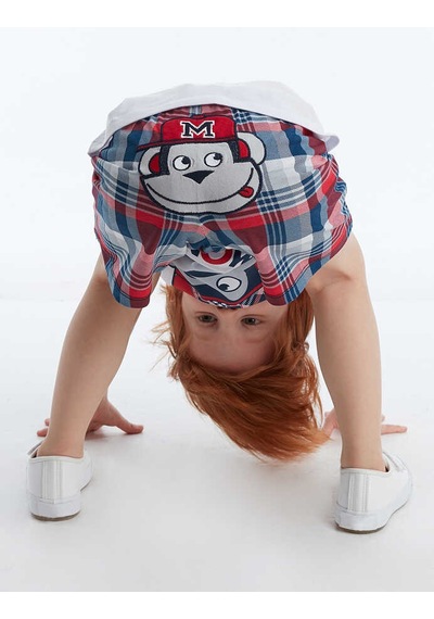 Denokids Monkey Ekose Erkek Çocuk Şort Takım-beyaz Beyaz