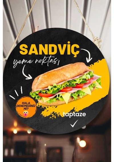 5'li Ahşap Fast Food Kafe & Restoran Duvar Dekoru Seti, Hamburger Tost Patso Döner Sandviç Temalı İpli Pano