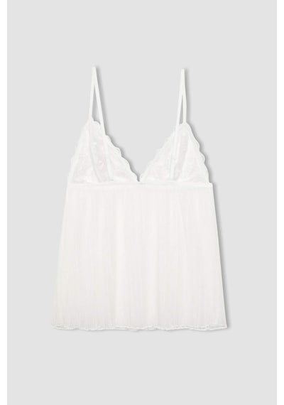 DeFacto Bridal Dantel Beyaz Askılı Pijama Üstü-Fall in Love B0208AX24SPWT46