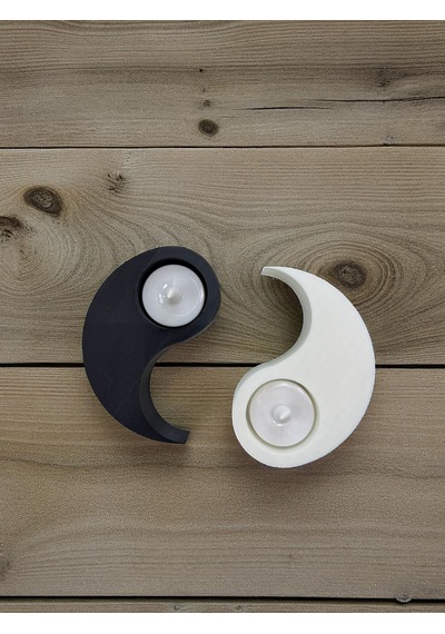 Yin Yang Mumluk Siyah Beyaz Çift Hazneli Led Tealight Dekoratif Mumluk