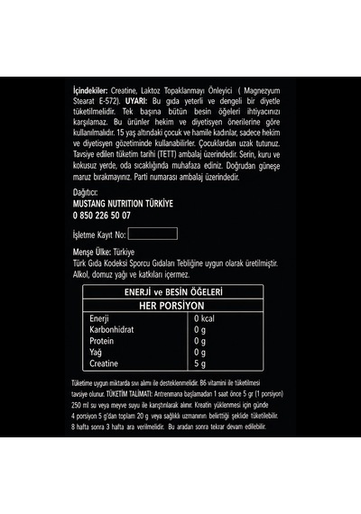 Mustang Nutrition Creatine Monohydrate Kreatin 450 Gr 90 Servis + Shaker + Protein Kahve Hediyeli Aromasız