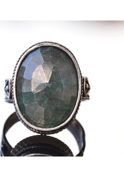 Sert 925 Ayar Gümüş Unisex Yüzük - Gerçek Yeşil Jade Doğal Taş Gümüş