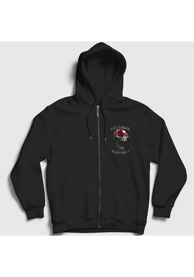 Presmono Unisex Skull Five Finger Death Punch Fermuarlı Kapüşonlu Sweatshirt Siyah