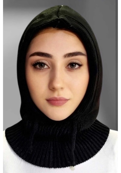 Uniquetrenders Balaclava Fitilli Triko Tesettür Örgü Bere Başlık Siyah