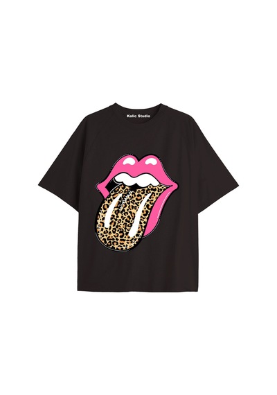 Kalic Studio Y2k Vintage Leopar Baskılı Siyah T-shirt Kod 169 Siyah-169