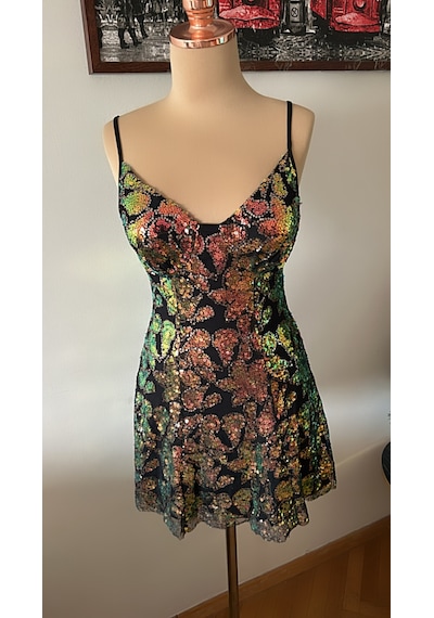 Chica Rosa Fashion Askılı Pullu Kısa Elbise Bakır