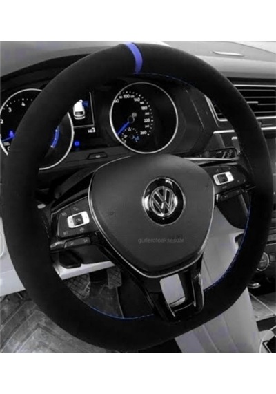 Vw Transporter T5 Dikmeli Direksiyon Kılıfı Alkantra Mavi Yüzüklü