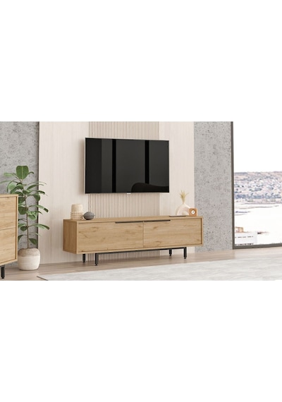 Bohem Tv Ünitesi 160cm Tv Sehpası Metal Ayaklı Sepet Boh1-s Kahverengi