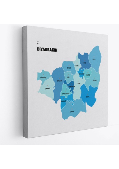 Diyarbakır İli Ve İlçeler Haritası Dekoratif Kanvas Tablo 1323