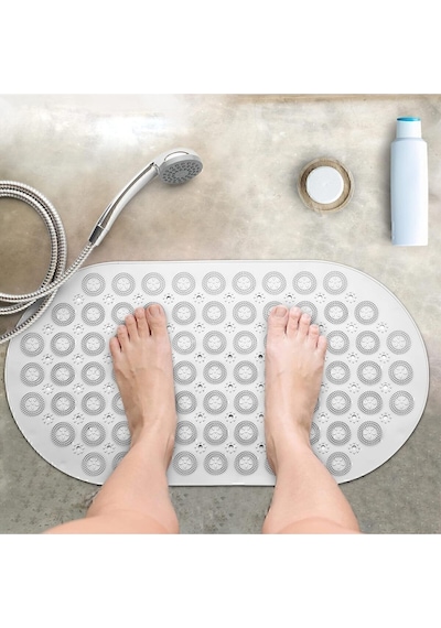 Dln Shop 2 Adet Bath Math Banyo & Duş Kaydırmazı Beyaz Renk Masajlı Model Banyo Paspas V-142 Beyaz