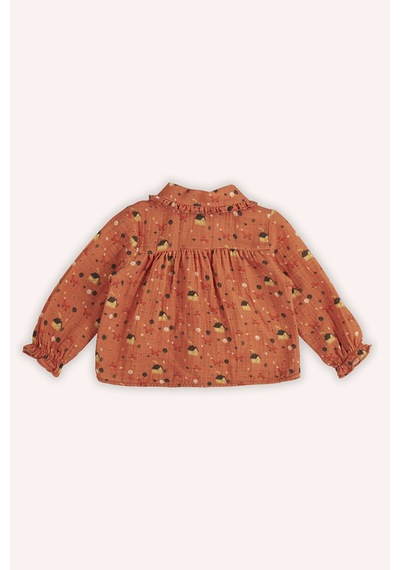 Kız Bebek Desenli Kiremit Müslin Gömlek 5981644