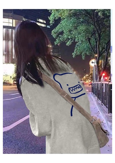 Tarzsokak Karikatür Grafik Düşük Omuz Büyük Boy Sweat Gri