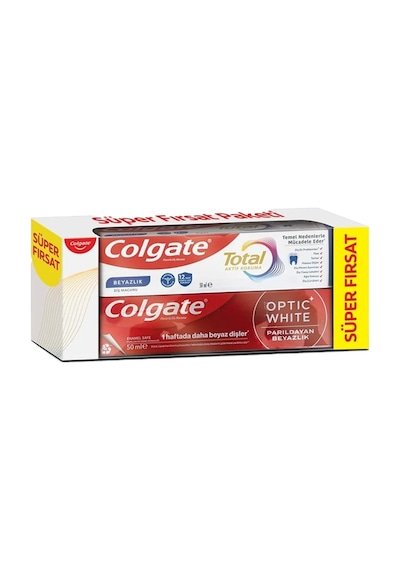 Colgate Total Aktif Koruma Diş Macunu 50 Ml + Optic White Parıldayan Beyazlık Diş Macunu 50 Ml
