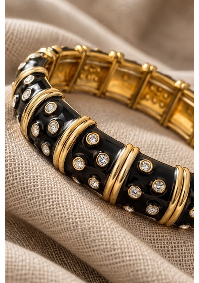 Siyah Gold Taşlı Bileklik Zarif Şık Kadın Bileklik Kristal Taşlı Modern Takı Siyah - 926986139 Siyah