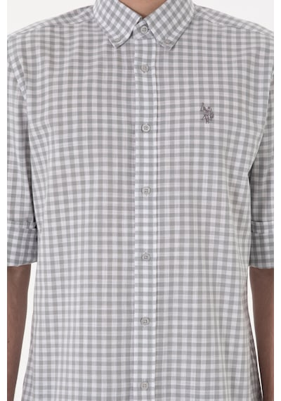 U.S. Polo Assn. Erkek Gri Kareli Uzun Kollu Slim Gömlek 50306367-VR024