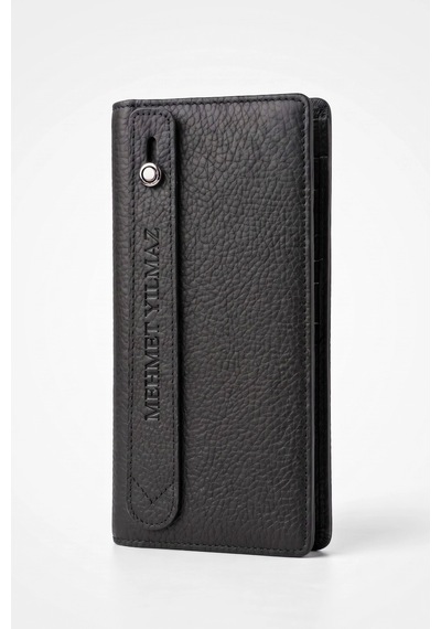 Vanilla Collection İsim Baskılı Hakiki Deri Portföy Telefon Bölmeli Unisex Cüzdan Siyah