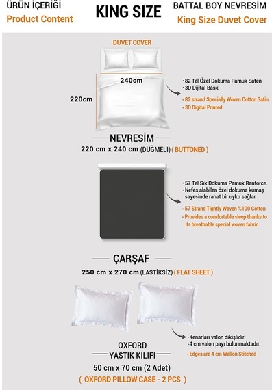 Tr King Size Yılbaşı Süsü Wishing You Noel Pamuk Saten 3d Çift Kişilik Nevresim Takımı, Monohome42356 Genel