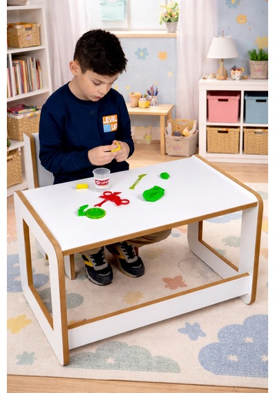 Çekmecesiz Tek Kişilik Çocuk Oyun, Aktivite Ve Etkinlik Masası Beyaz